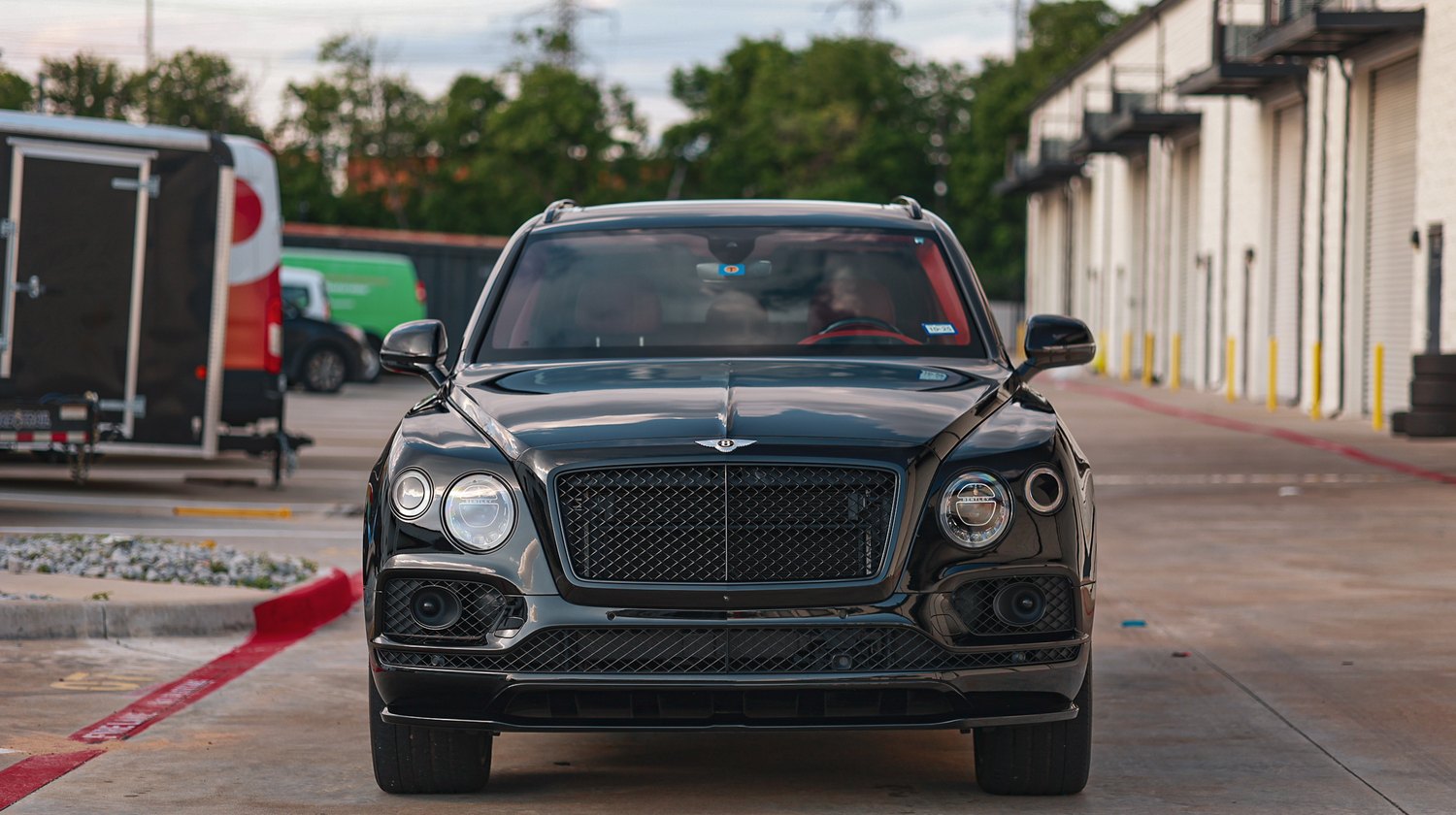 Front view of a black Bentley Bentayga Speed after paint correction