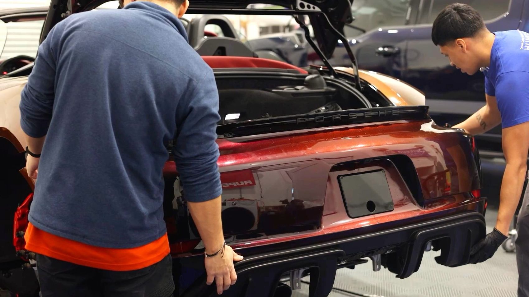 Panels disassembled for a bespoke colour change install
