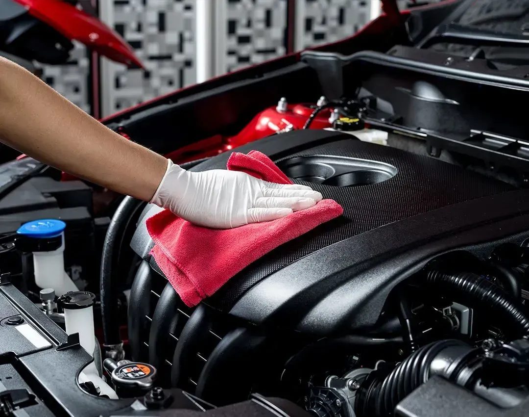 A cleaned engine bay