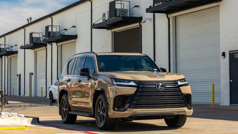 Beige Lexus LX 700h Overtrail paint protection film — front three quarter at Humble Crew Auto Spa, Plano TX