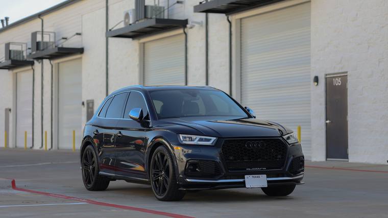 Black Audi Q5 paint protection film, ceramic coating — front three quarter at Humble Crew Auto Spa, Plano TX