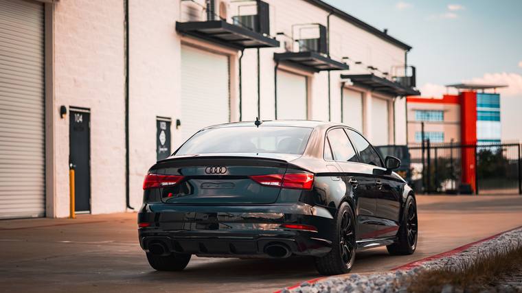 Black Audi RS3 ceramic coating, paint correction — rear three quarter at Humble Crew Auto Spa, Plano TX
