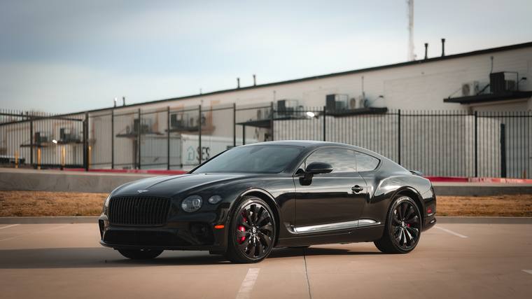 Black Bentley Continental GT Azure ceramic coating, paint correction — front three quarter at Humble Crew Auto Spa, Plano TX