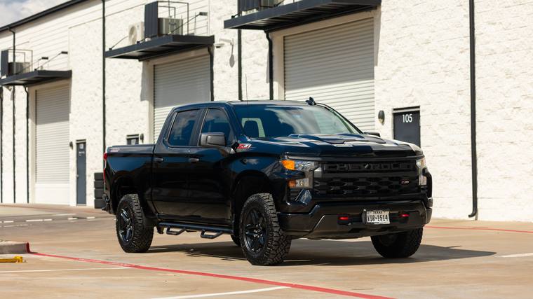 Black Chevrolet Silverado 1500 Custom Z71 paint protection film, ceramic coating — front three quarter at Humble Crew Auto Spa, Plano TX
