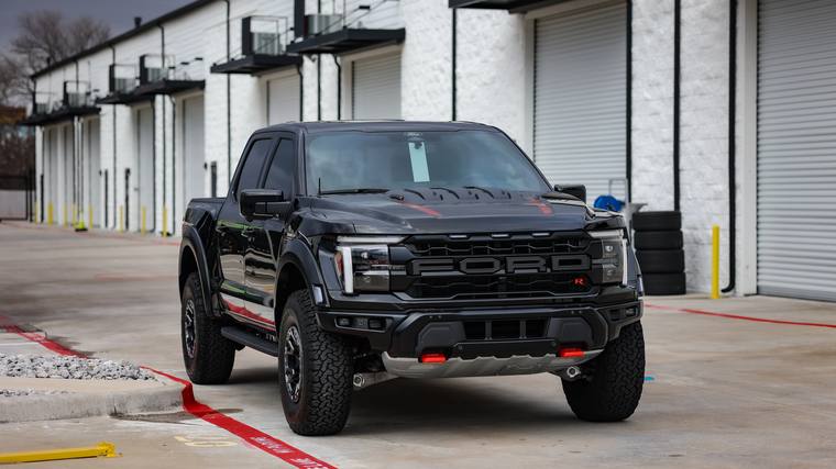 Black Ford F-150 Raptor R paint protection film, ceramic coating — front three quarter at Humble Crew Auto Spa, Plano TX