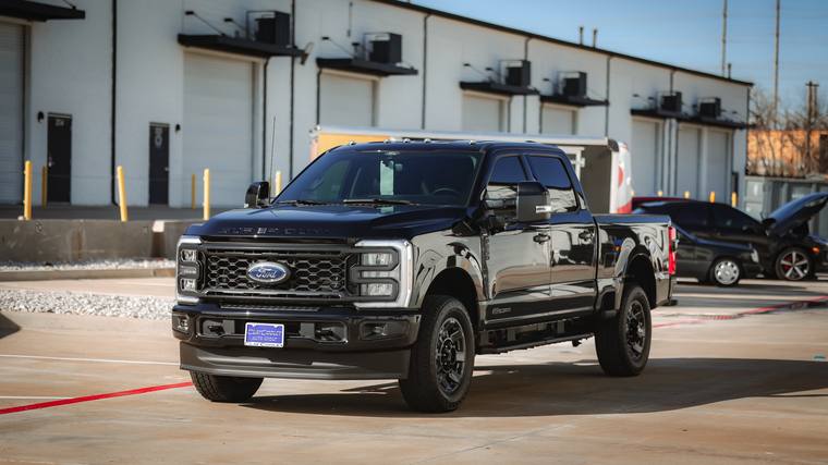 Black Ford F-250 Super Duty paint protection film, ceramic coating — front three quarter at Humble Crew Auto Spa, Plano TX