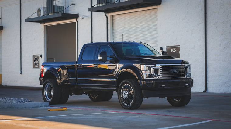 Black Ford F-450 Super Duty Limited paint protection film, ceramic coating — front three quarter at Humble Crew Auto Spa, Plano TX