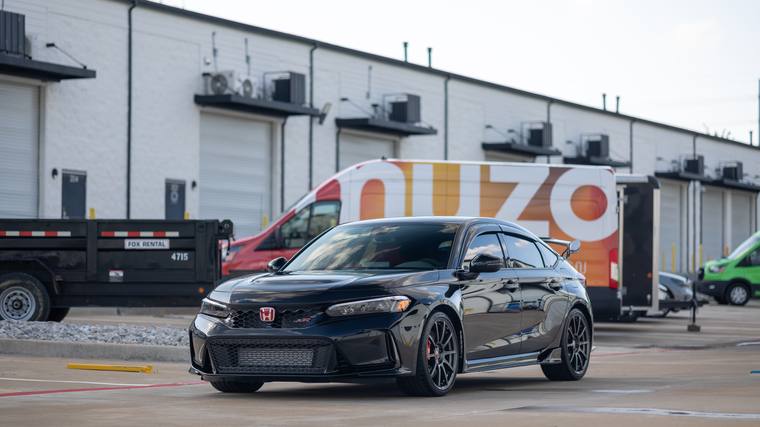 Black Honda Civic Type R FL5 paint protection film, ceramic coating — front three quarter at Humble Crew Auto Spa, Plano TX