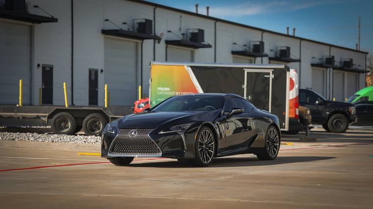 Black Lexus LC 500 paint protection film — front three quarter at Humble Crew Auto Spa, Plano TX