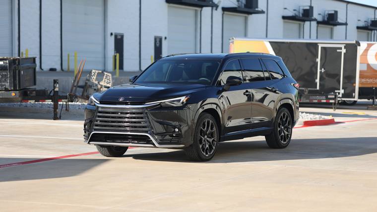 Black Lexus TX 500h F Sport Performance paint protection film, ceramic coating — front three quarter at Humble Crew Auto Spa, Plano TX