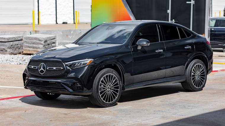 Black Mercedes-Benz GLC 300 Coupe paint protection film, ceramic coating — front three quarter at Humble Crew Auto Spa, Plano TX