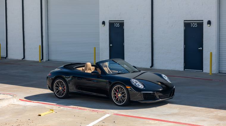 Black Porsche 911 991.2 Carrera S Cabriolet paint protection film, ceramic coating — front three quarter at Humble Crew Auto Spa, Plano TX