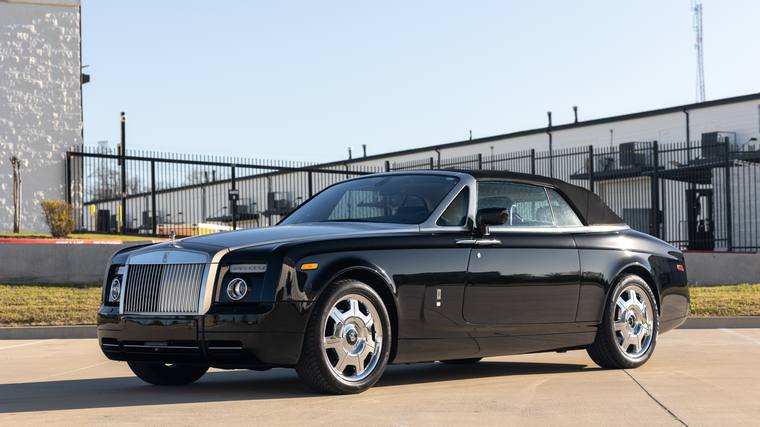 Black Rolls-Royce Phantom Drophead Coupe ceramic coating, paint correction — front three quarter at Humble Crew Auto Spa, Plano TX