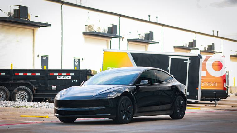 Black Tesla Model 3 Performance paint protection film, ceramic coating — front three quarter at Humble Crew Auto Spa, Plano TX