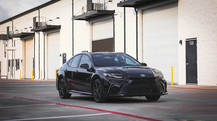 Black Toyota Camry XSE paint protection film, ceramic coating — front three quarter at Humble Crew Auto Spa, Plano TX