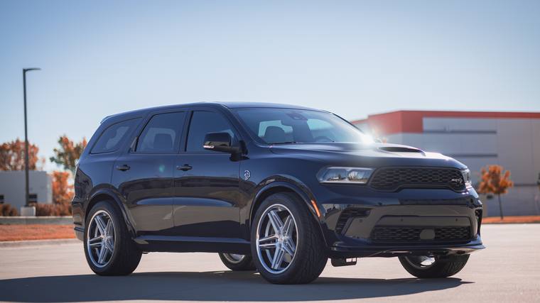 Blue Dodge Durango SRT Hellcat paint protection film, ceramic coating — front three quarter at Humble Crew Auto Spa, Plano TX
