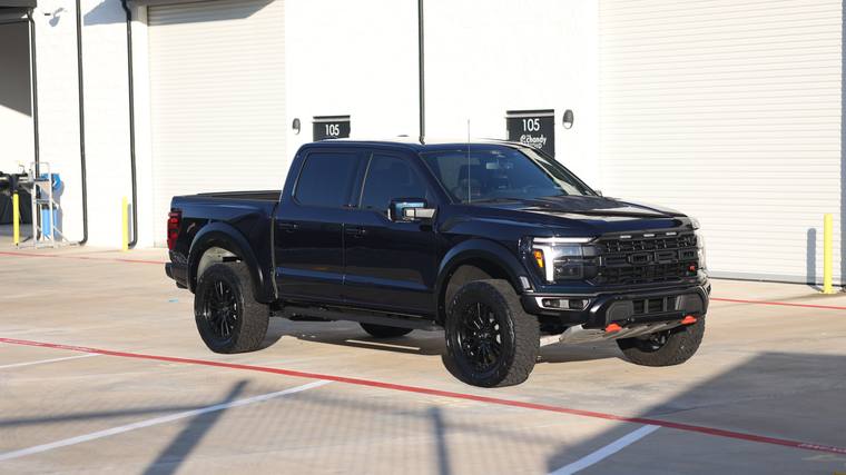 Blue Ford F-150 Raptor R paint protection film, ceramic coating — front three quarter at Humble Crew Auto Spa, Plano TX