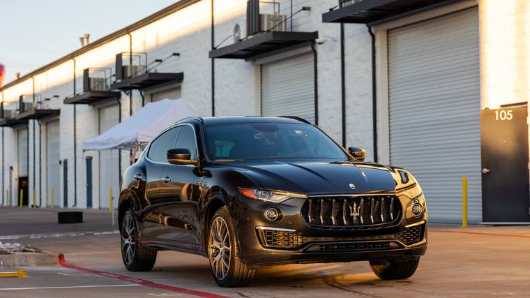 Blue Maserati Levante GT ceramic coating — front three quarter at Humble Crew Auto Spa, Plano TX