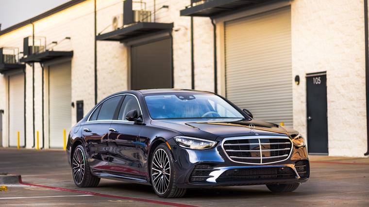 Blue Mercedes-Benz S-Class S 580 ceramic coating, paint correction — front three quarter at Humble Crew Auto Spa, Plano TX