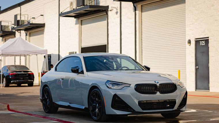 Brooklyn Gray BMW M240i paint protection film, ceramic coating — front three quarter at Humble Crew Auto Spa, Plano TX