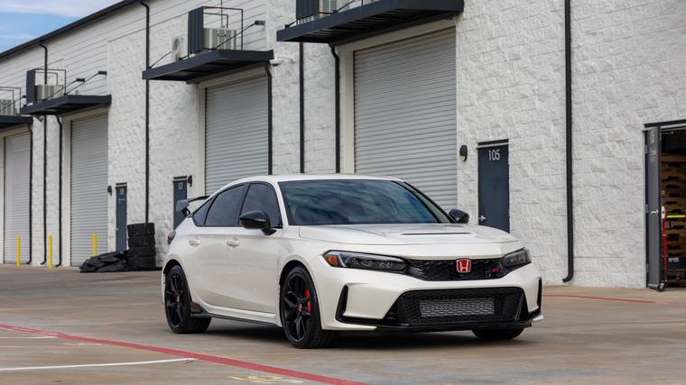 Championship White Honda Civic Type R FL5 paint protection film, ceramic coating — front three quarter at Humble Crew Auto Spa, Plano TX