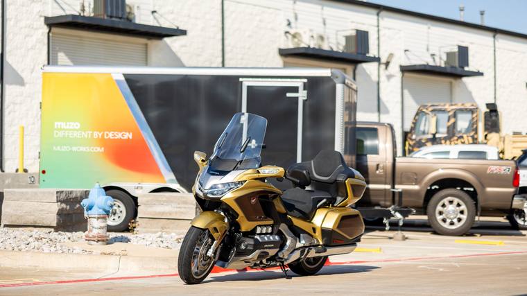 Gold Honda Gold Wing Tour paint protection film, ceramic coating — front three quarter at Humble Crew Auto Spa, Plano TX
