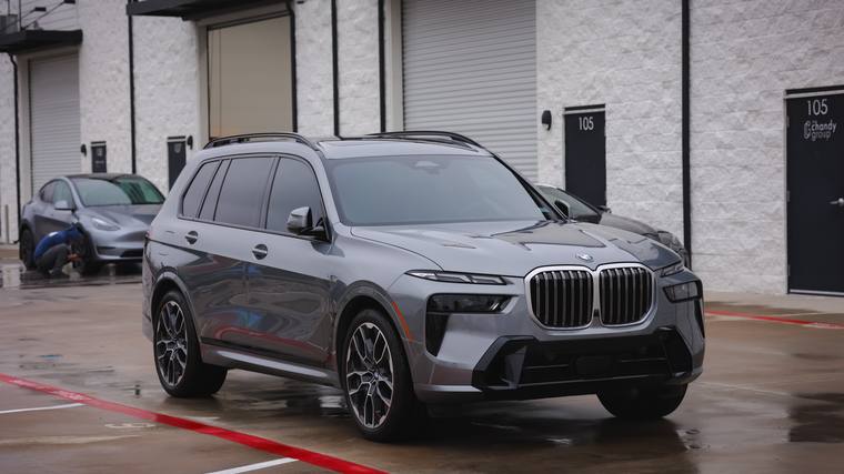 Gray BMW X7 xDrive40i paint protection film, ceramic coating — front three quarter at Humble Crew Auto Spa, Plano TX