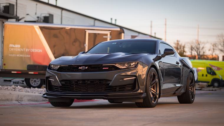 Gray Chevrolet Camaro SS paint protection film, ceramic coating — front three quarter at Humble Crew Auto Spa, Plano TX