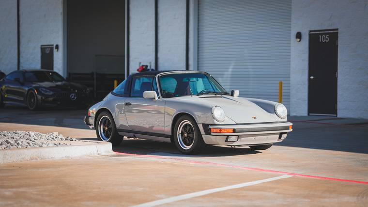Gray Porsche 911 Carrera 3.2 Targa paint protection film, ceramic coating — front three quarter at Humble Crew Auto Spa, Plano TX