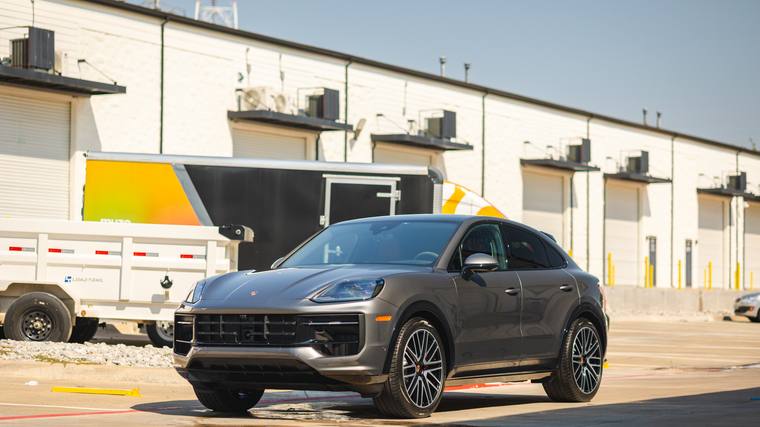 Gray Porsche Cayenne Coupe paint protection film, ceramic coating — front three quarter at Humble Crew Auto Spa, Plano TX