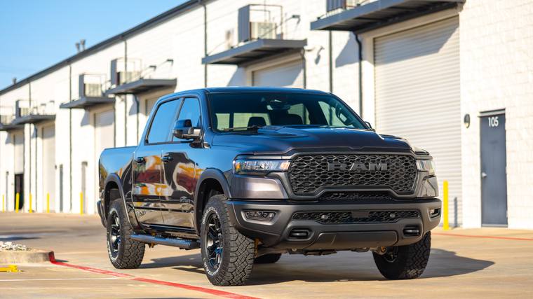 Gray Ram 1500 Rebel ceramic coating — front three quarter at Humble Crew Auto Spa, Plano TX