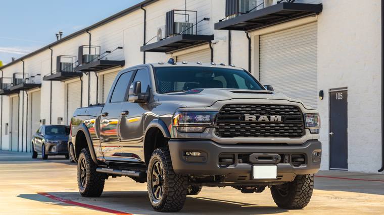 Gray Ram 2500 HD ceramic coating — front three quarter at Humble Crew Auto Spa, Plano TX