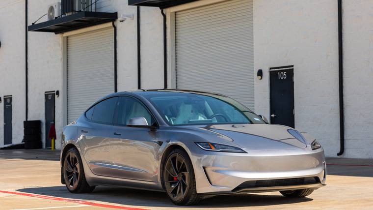 Quicksilver Tesla Model 3 Performance paint protection film — front three quarter at Humble Crew Auto Spa, Plano TX