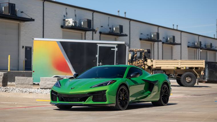 Roswell Green Chevrolet Corvette C8 Z06 paint protection film, ceramic coating — front three quarter at Humble Crew Auto Spa, Plano TX