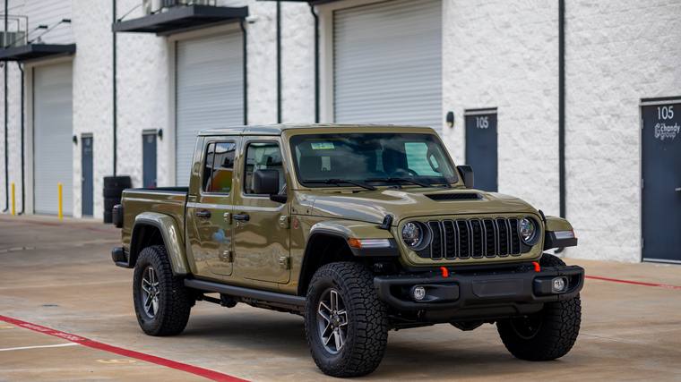 Sarge Green Jeep Gladiator Rubicon paint protection film — front three quarter at Humble Crew Auto Spa, Plano TX