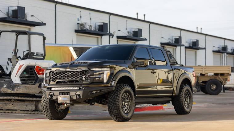 Shelter Green Ford F-150 Shelby Raptor ceramic coating — front three quarter at Humble Crew Auto Spa, Plano TX