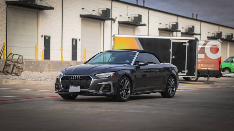 Silver Audi A5 Cabriolet paint protection film, ceramic coating — front three quarter at Humble Crew Auto Spa, Plano TX