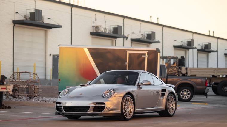 Silver Porsche 911 997 Turbo S ceramic coating — front three quarter at Humble Crew Auto Spa, Plano TX