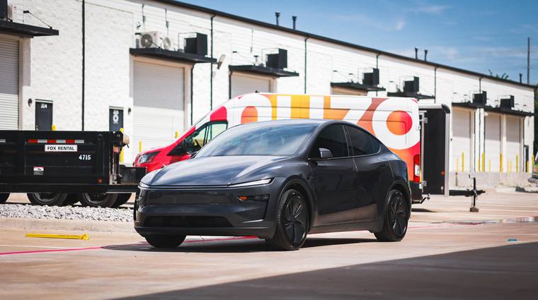 Stealth Gray Tesla Model Y Juniper paint protection film — front three quarter at Humble Crew Auto Spa, Plano TX