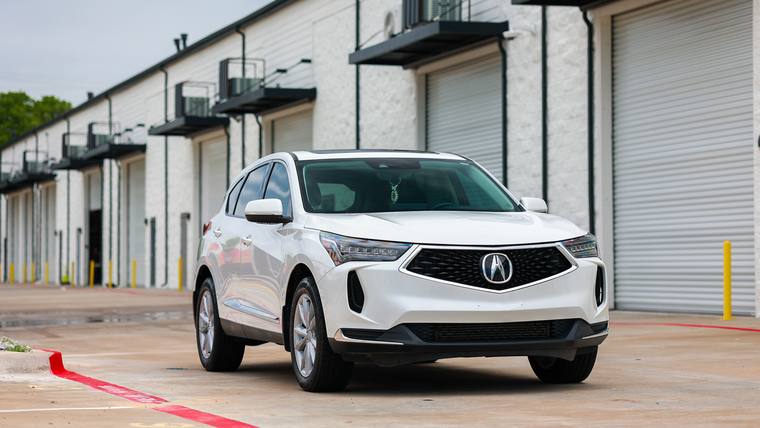 White Acura RDX ceramic coating — front three quarter at Humble Crew Auto Spa, Plano TX