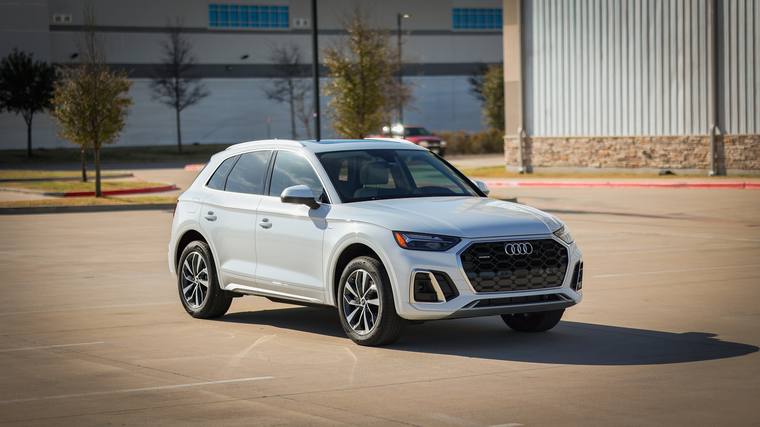 White Audi Q5 paint protection film, ceramic coating — front three quarter at Humble Crew Auto Spa, Plano TX