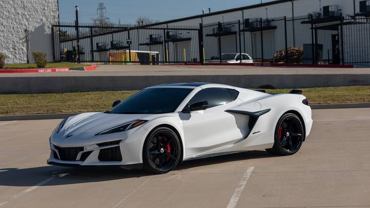 White Chevrolet Corvette C8 E-Ray exterior detailing at Humble Crew Auto Spa, Plano TX