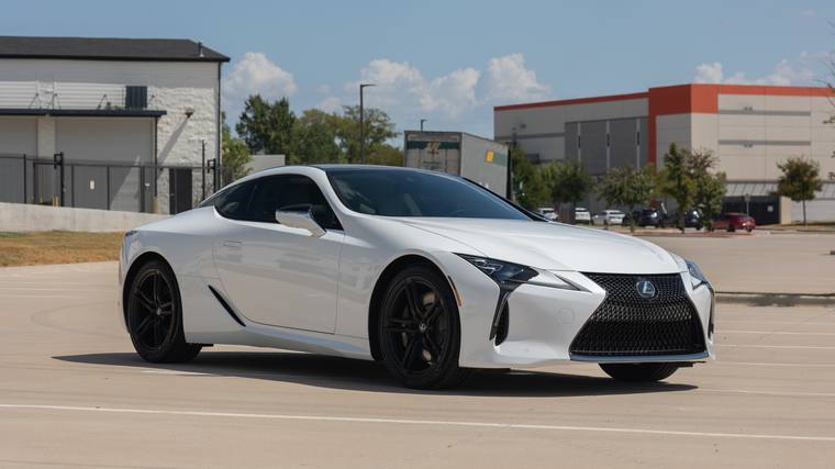White Lexus LC500 paint protection film — front three quarter at Humble Crew Auto Spa, Plano TX