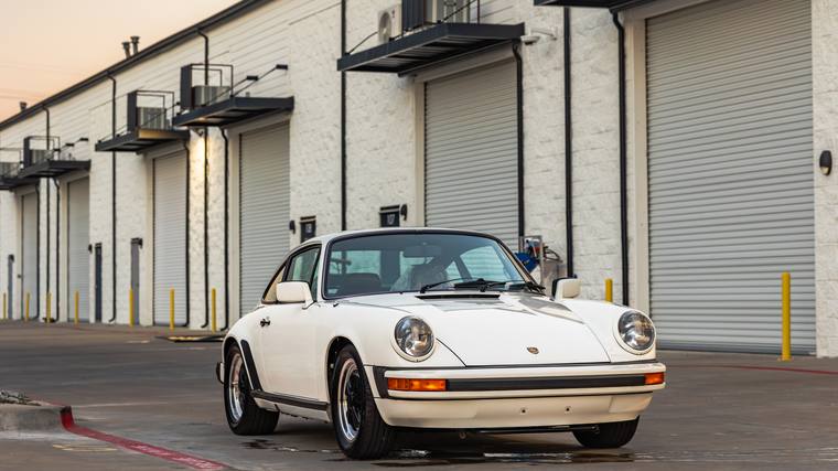 White Porsche 911 SC ceramic coating, interior detailing — front three quarter at Humble Crew Auto Spa, Plano TX