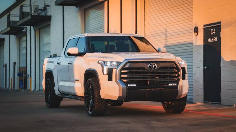 White Toyota Tundra paint protection film, ceramic coating — front three quarter at Humble Crew Auto Spa, Plano TX